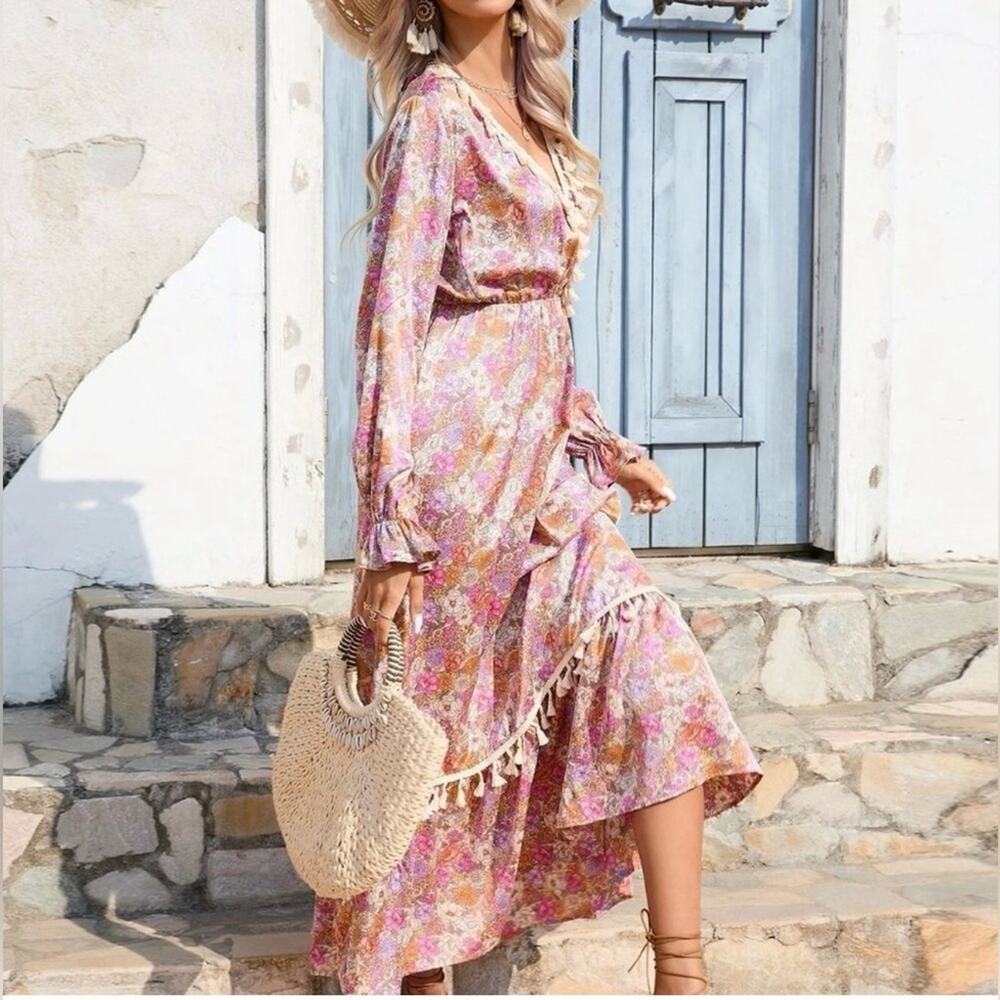 NWT Anany Floral Maxi Bohemian Dress M